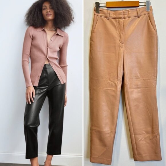Aritzia Babaton Command Cropped Faux Leather Pants Pink